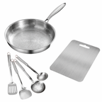 Titanium Gelaagde Koekenpan Set met Kookgerei en Snijplank | BPA - PFAS Vrij | Alle Warmtebronnen