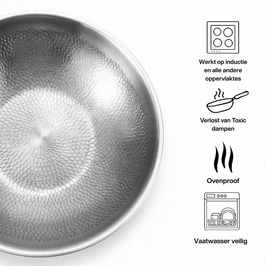 Titanium Gelaagde Wokpan Inductie/Gas | BPA - PFAS Vrij