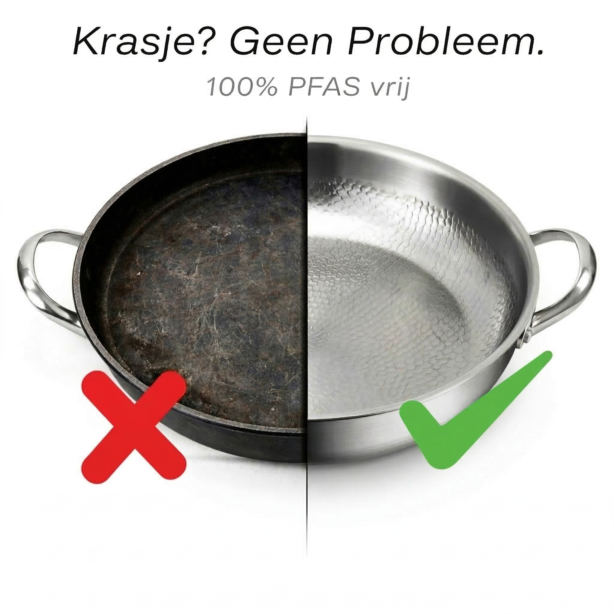 Sautépan Tweegreeps Roestvrij Staal | BPA - PFAS Vrij | Alle Warmtebronnen
