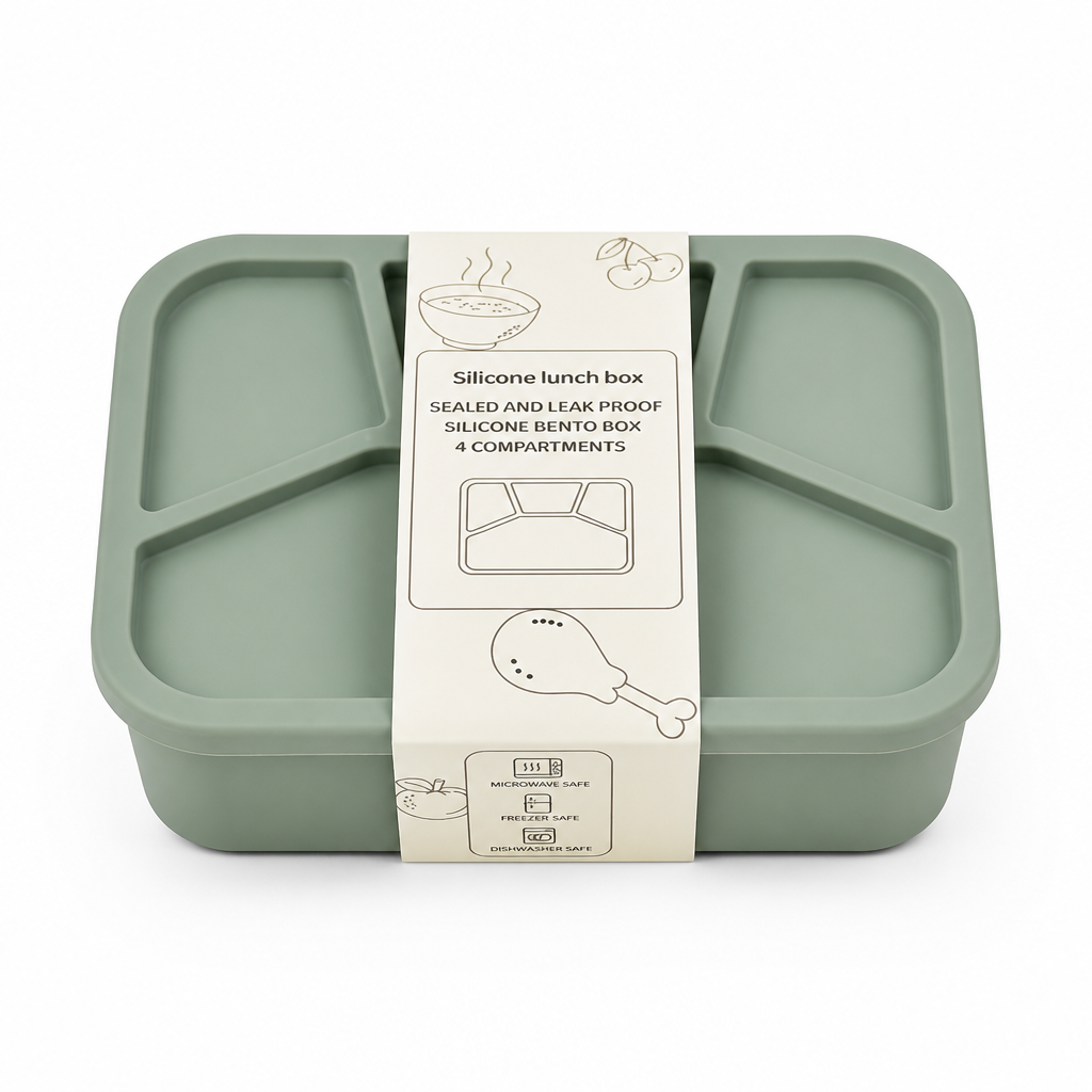 Siliconen lunchbox met 4 vakken – 3-delige set