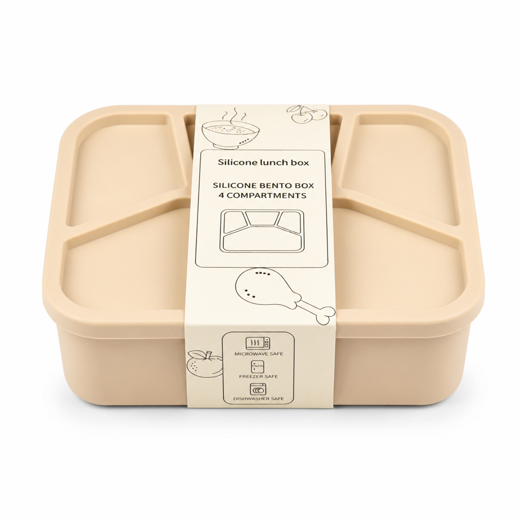 Siliconen lunchbox met 4 vakken – 3-delige set