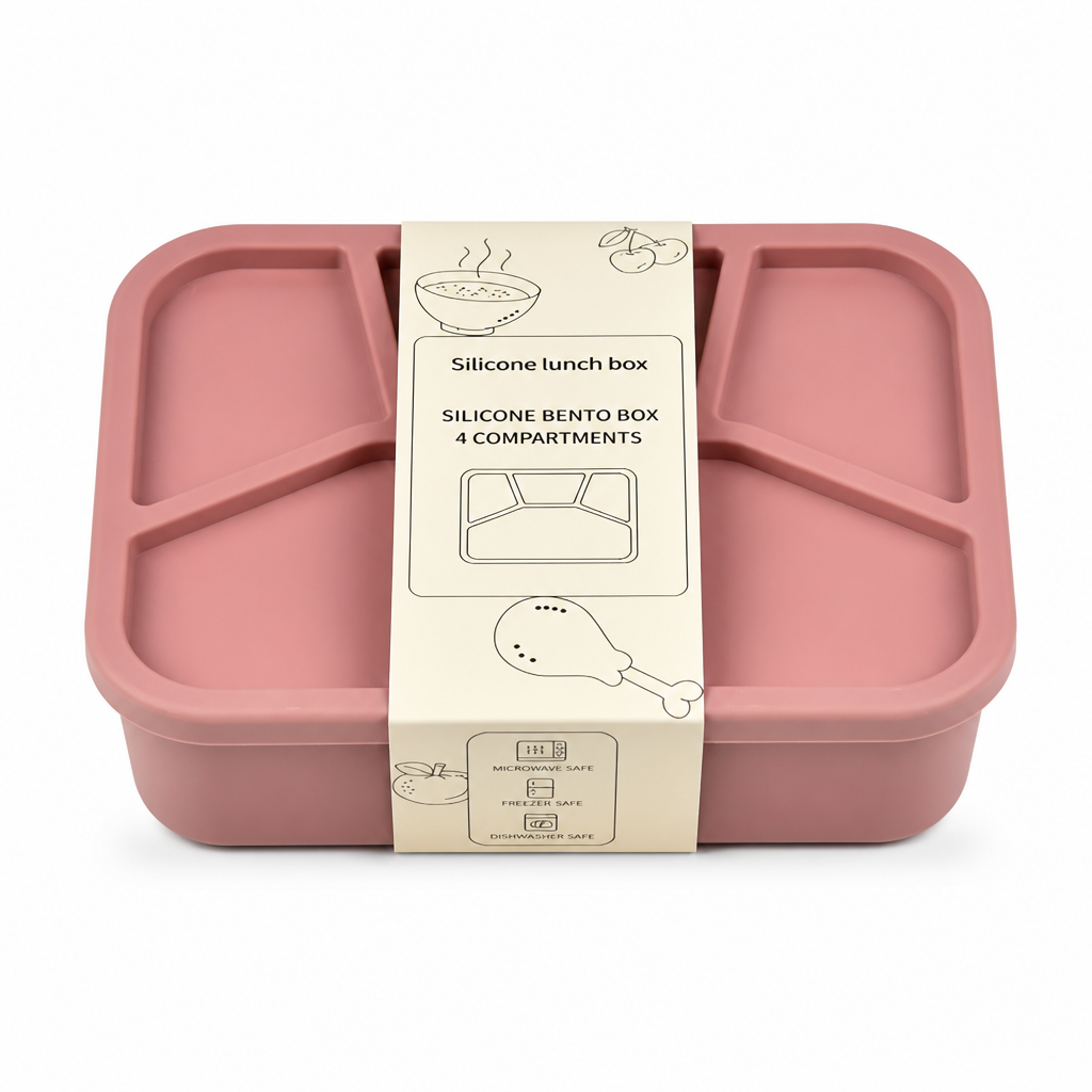 Siliconen lunchbox met 4 vakken – 3-delige set