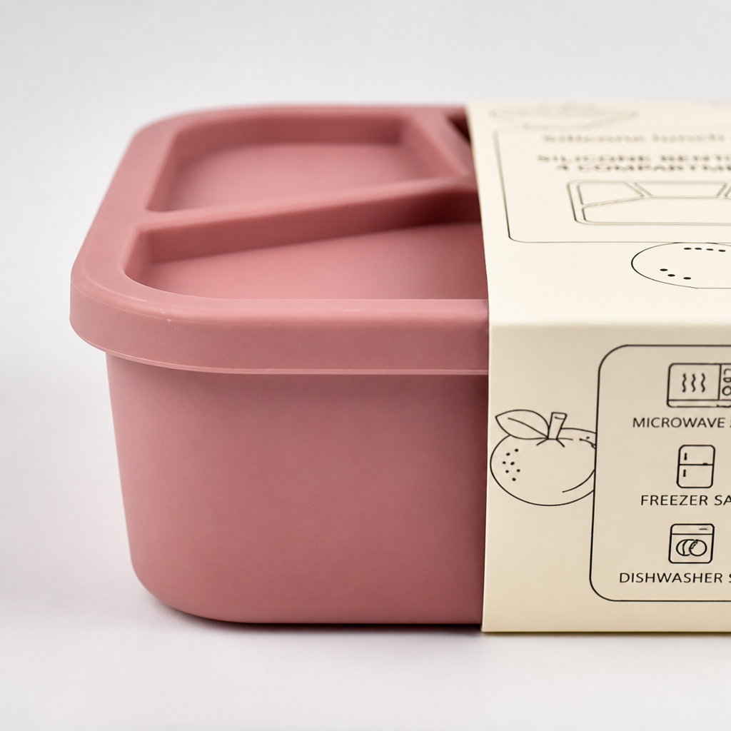 Siliconen lunchbox met 4 vakken – 3-delige set