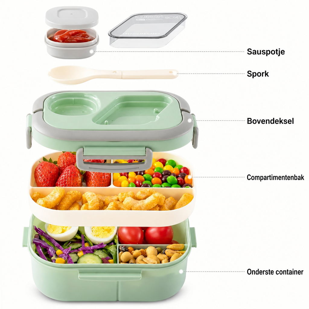 Ruime bento-lunchbox met 4 vakken