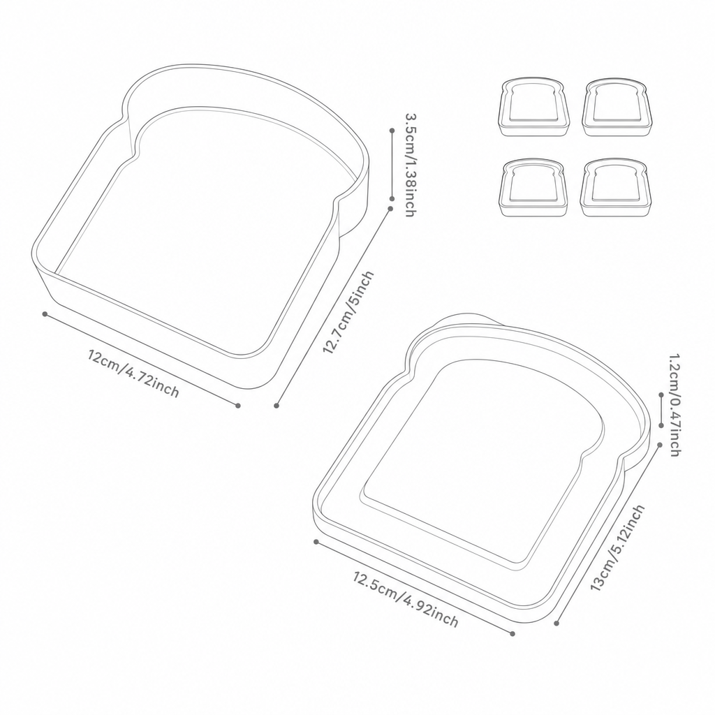 Sandwichcontainers in toastvorm – set van 4