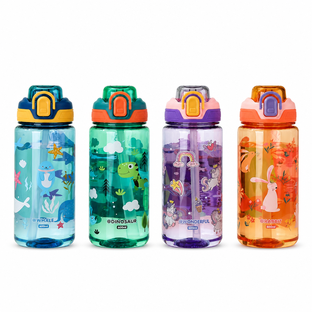 Waterbekers met rietje – set van 2x 600 ml