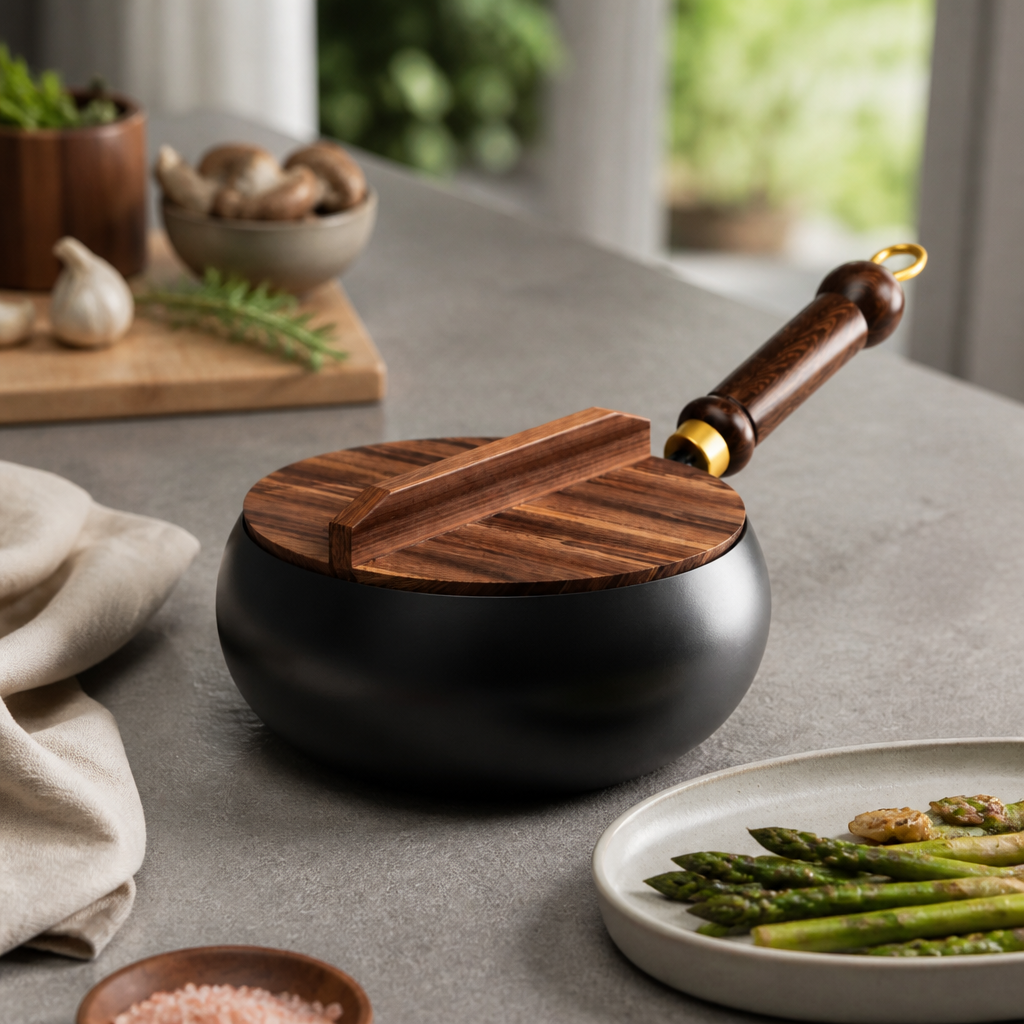 Kitchen4you | Wadjan Wokpan Smeedijzer met Houten Deksel