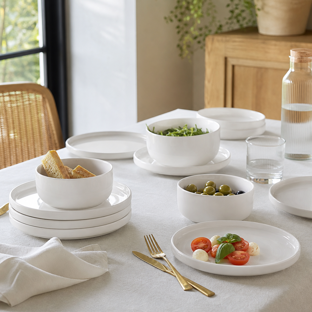 Serviesset 12-delig Wit Porselein, Magnetron/Vaatwasserbestendig, 4 Personen