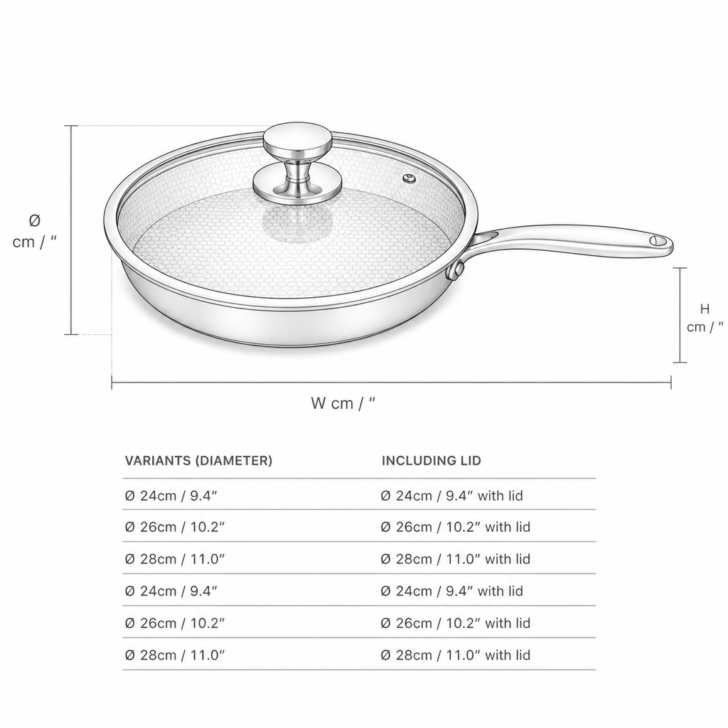 Kitchen4you | Honingraat Koekenpan RVS Inductie  | BPA - PFAS Vrij | Alle Warmtebronnen