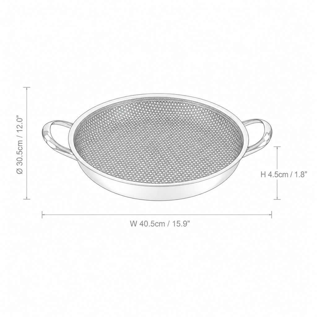 RVS koekenpan met honingraatcoating, 30,5 cm  | BPA - PFAS Vrij | Alle Warmtebronnen