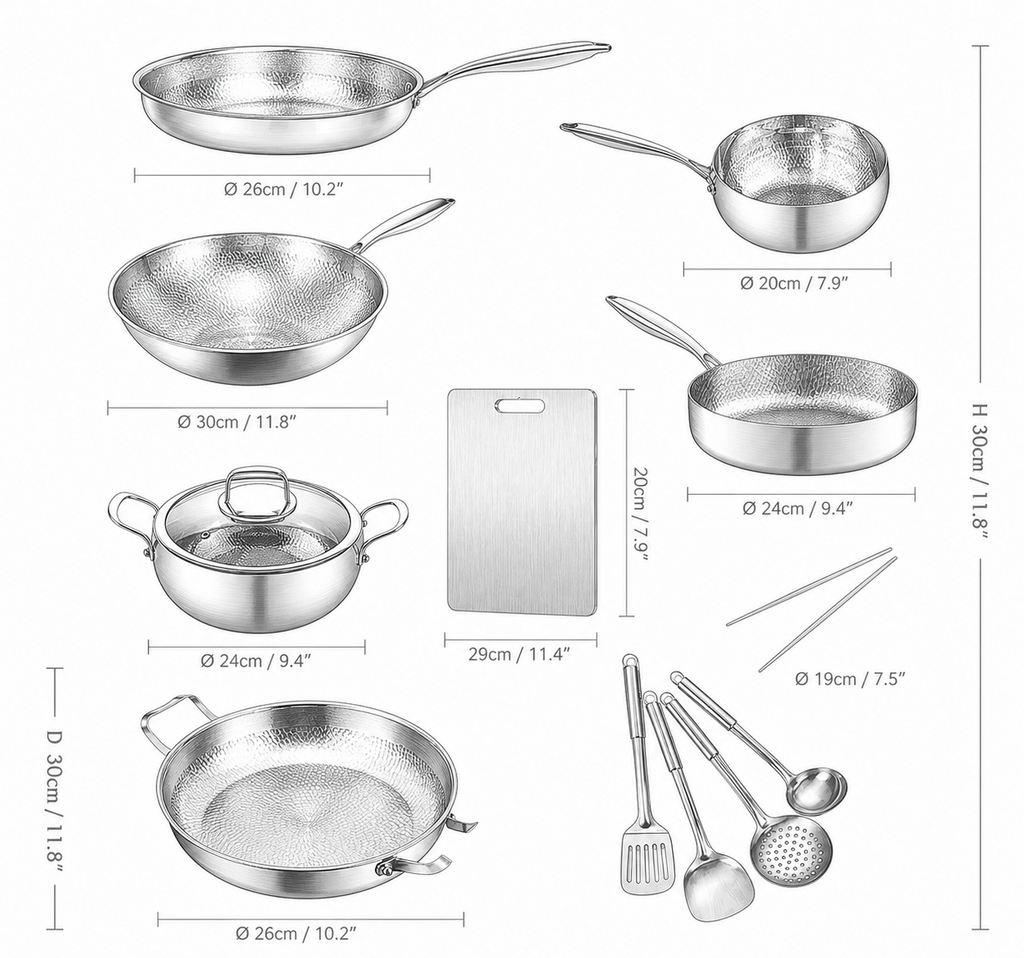 Titanium Gelaagde Kookpannenset 9-delig | Inductie & Oven | BPA - PFAS Vrij | Alle Warmtebronnen
