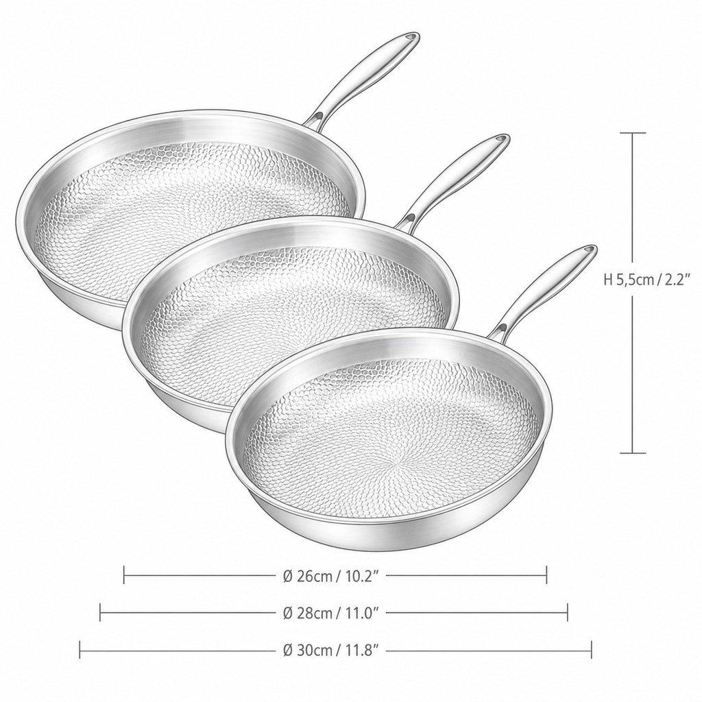 Titanium Gelaagde Koekenpannenset 3-delig Inductie 26/28/30 cm | BPA - PFAS Vrij | Alle Warmtebronnen