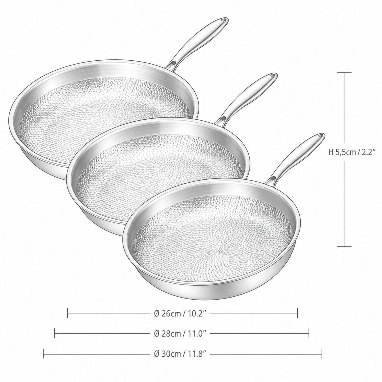 Titanium Gelaagde Koekenpannenset 3-delig Inductie 26/28/30 cm | BPA - PFAS Vrij | Alle Warmtebronnen