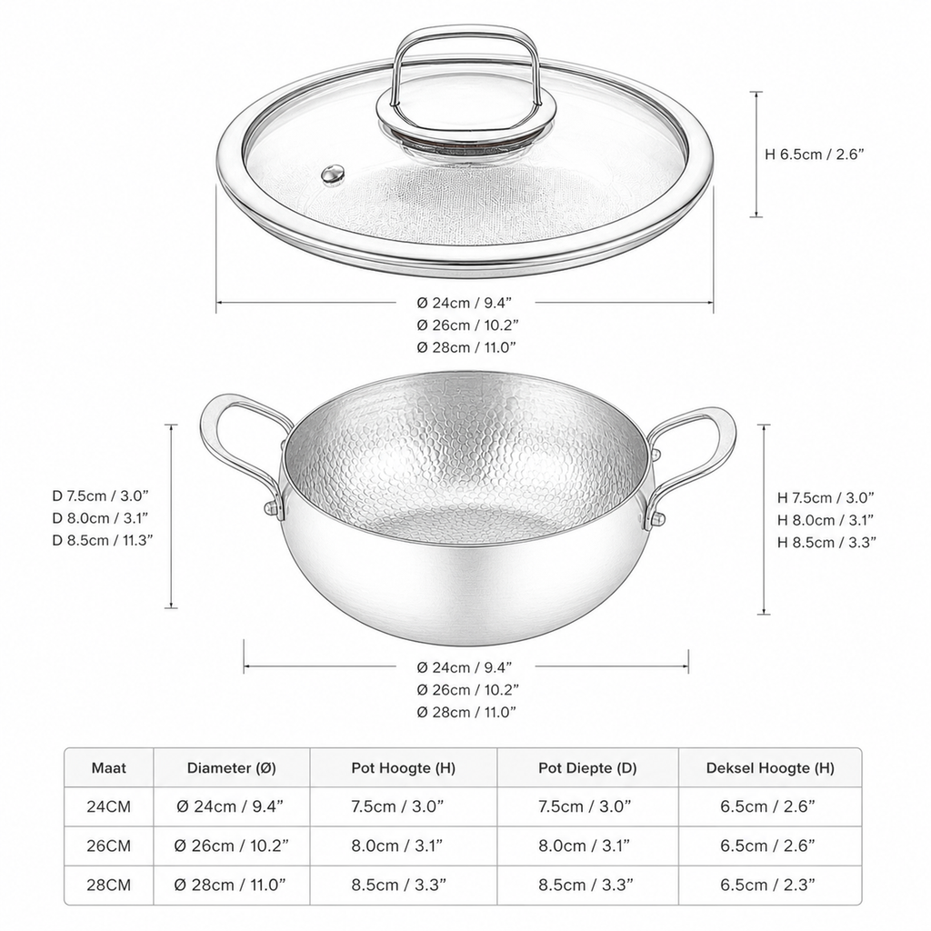 Titanium Gelaagde Diepe Stoofpan Roestvrij Staal | BPA - PFAS Vrij