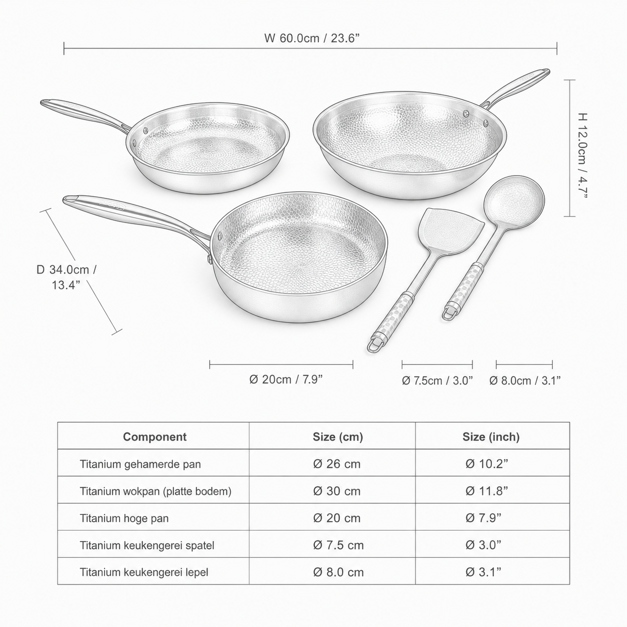 Titanium Kookpannenset - Gehamerd Design voor Alle Warmtebronnen | BPA - PFAS Vrij