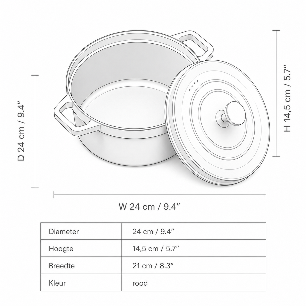 Soeppan 4L Rood | Anti-aanbak | Voor Gas & Inductie