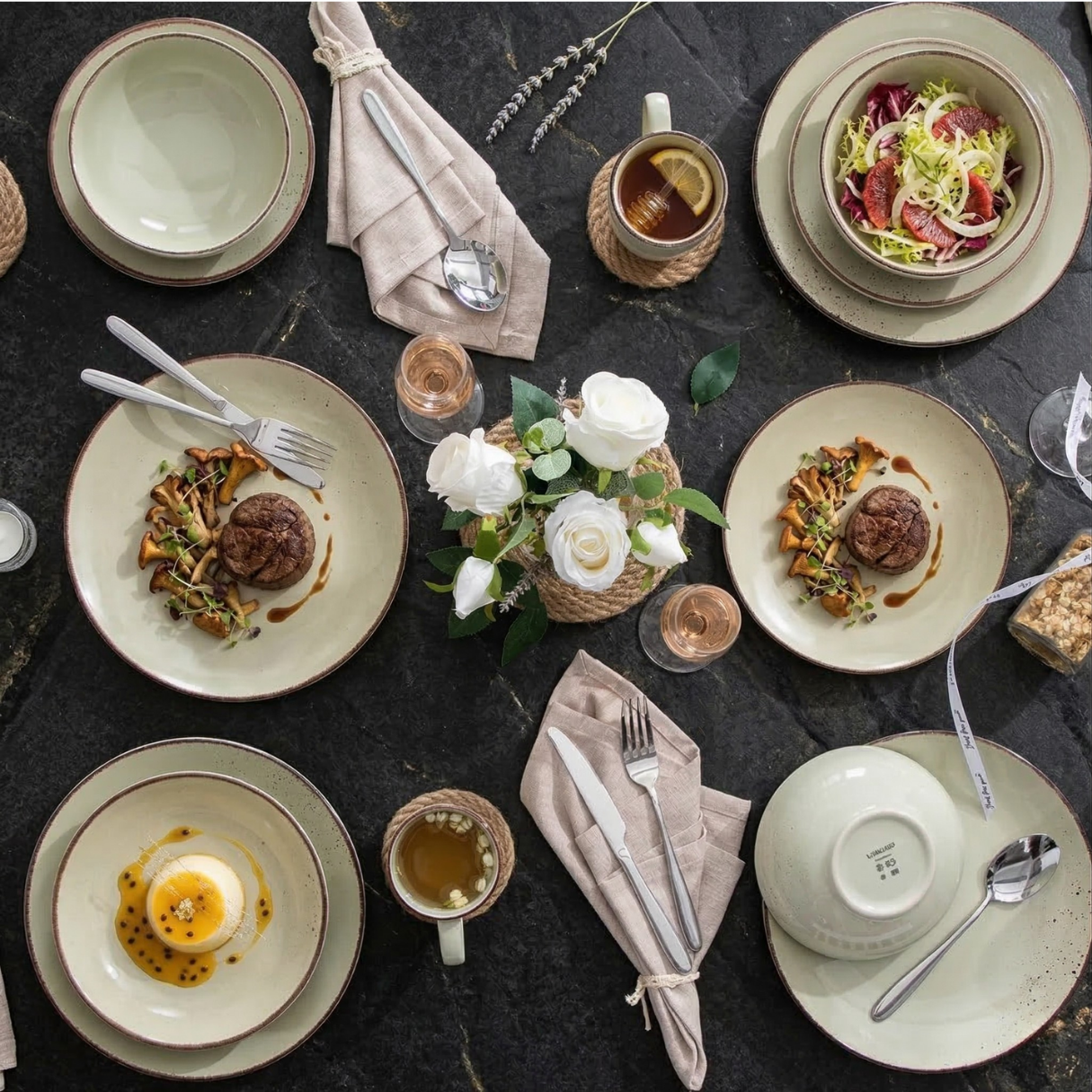 Vaatwerkset Beige Keramiek 48-delig - Diner- en Dessertborden, Kommen, Mok
