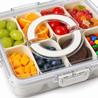 Close-up van de clipsluiting, de siliconen afdichting en het handvat van de snackcontainer