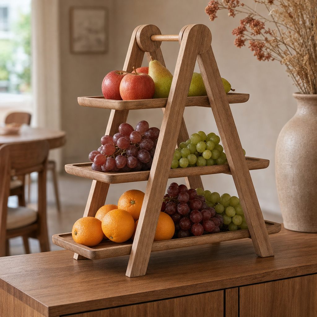 Etagère met fruit op het dressoir in de eetkamer