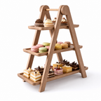 Etagère gevuld met cupcakes, macarons en gebak, studiofoto