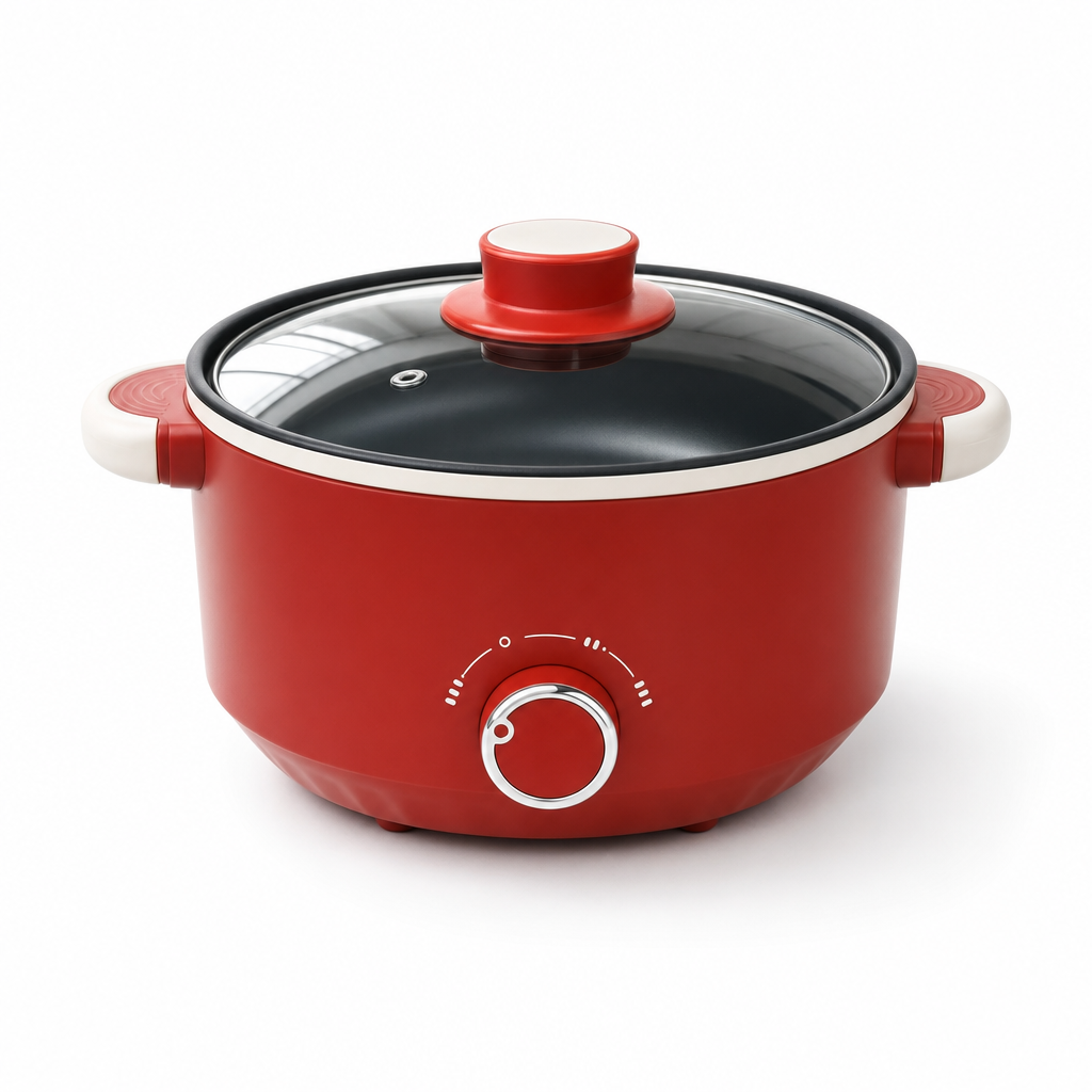 Elektrische multikookpan 24 cm in rood, studiofoto