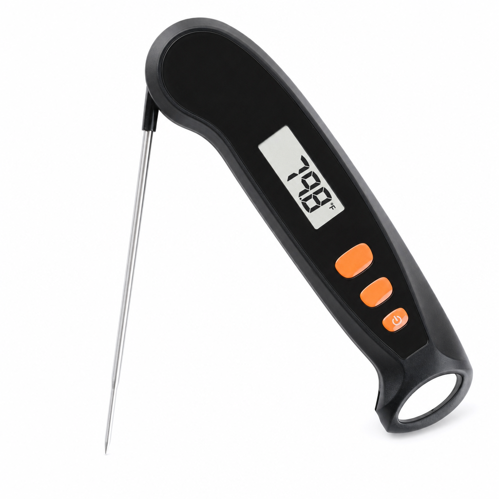 Digitale vleesthermometer zwart met inklapbare RVS sonde