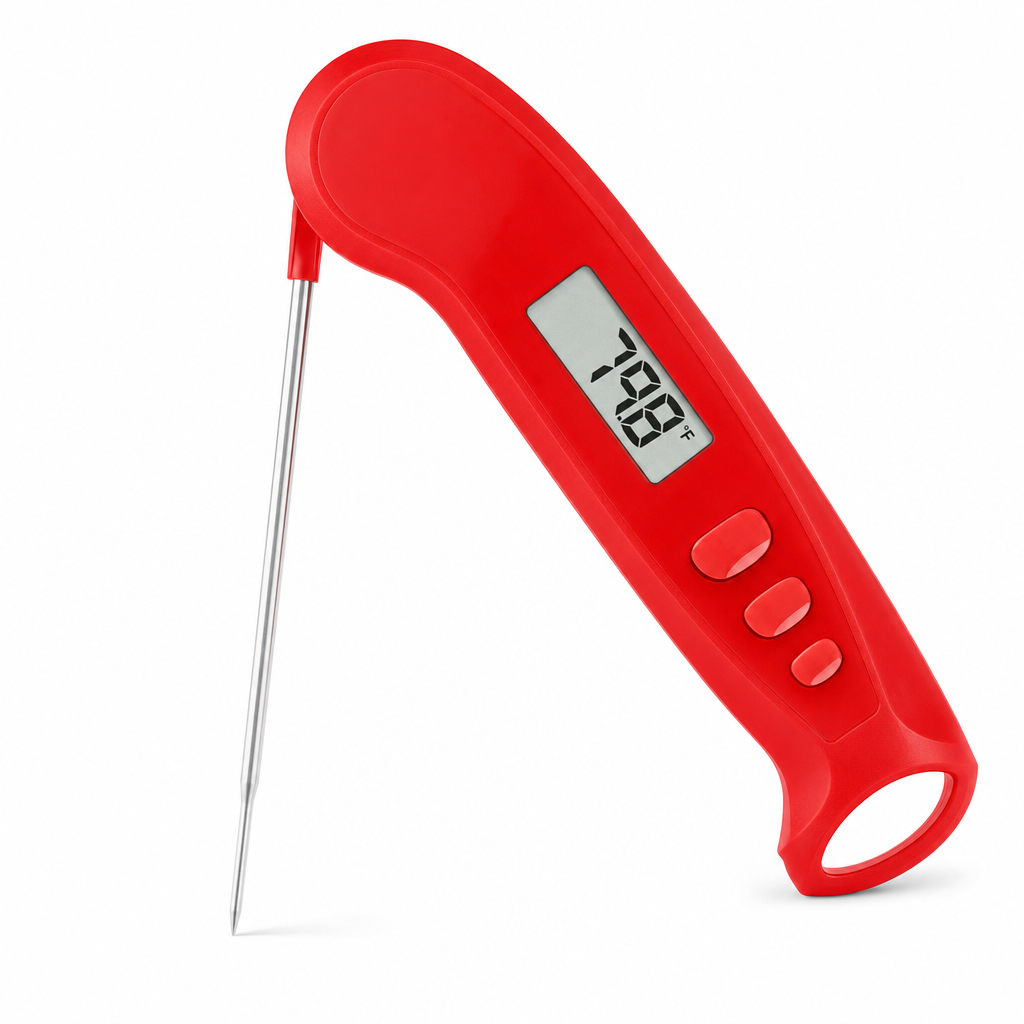 Digitale vleesthermometer rood met inklapbare RVS sonde