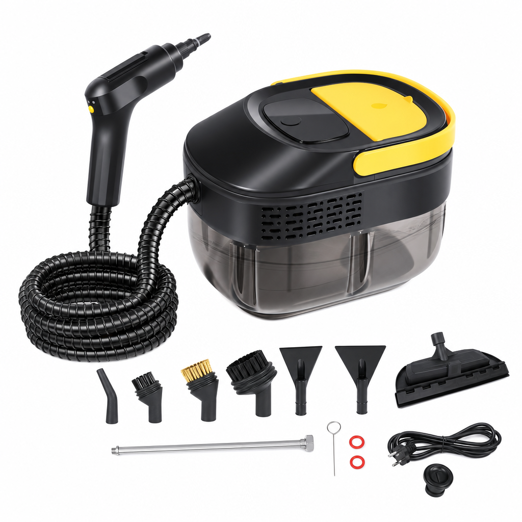 Stoomreiniger 2100 W geel met stoompistool, slang en opzetstukken