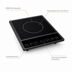 Kenmerken inductiekookplaat: 2000 W inductie, 5 kookprogramma's, timer met automatische uitschakeling, voor pannen van 12 tot 20 cm