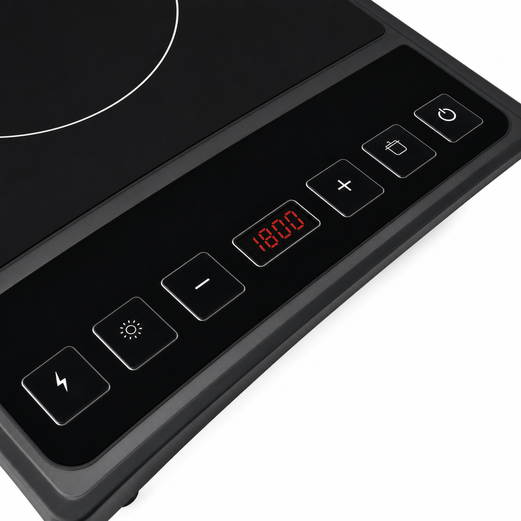 Close-up van het bedieningspaneel met LED-display van de inductiekookplaat