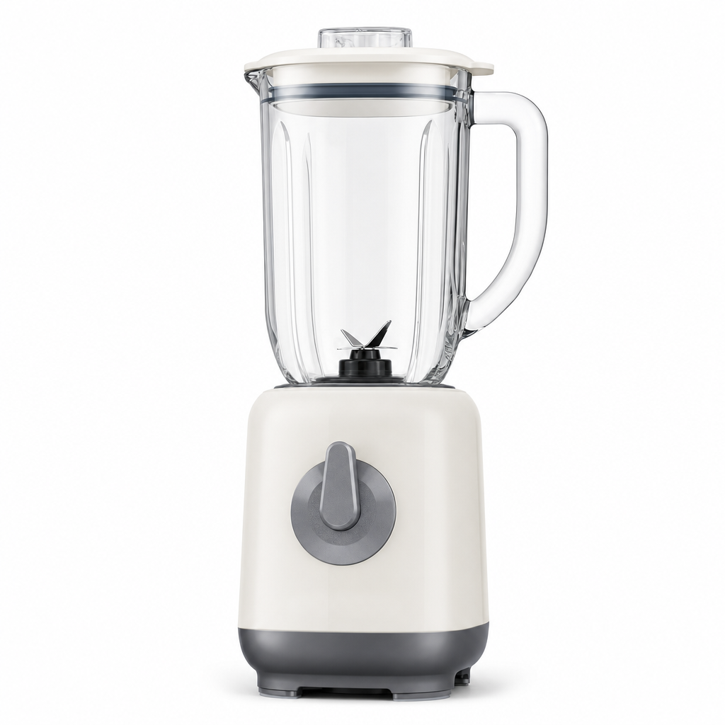Blender met glazen kan van 1 liter en witte motorbasis