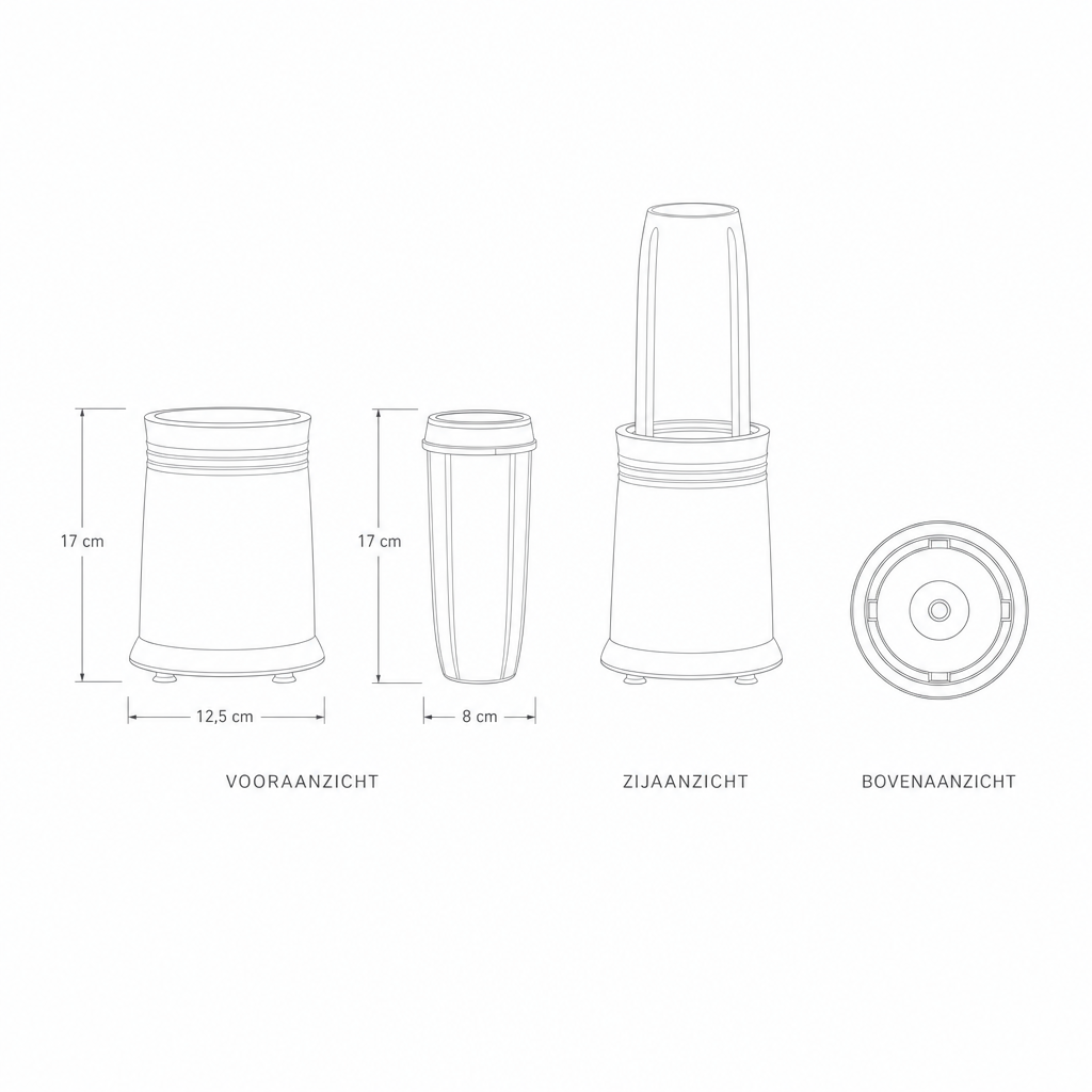 Technische tekening nutri blender met maten