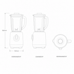Technische tekening blender met glazen kan met maten