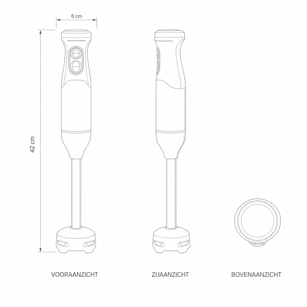 Technische tekening staafmixer met maten
