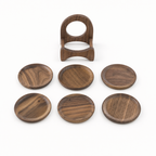 Set van 6 ronde walnoten onderzetters met houten houder