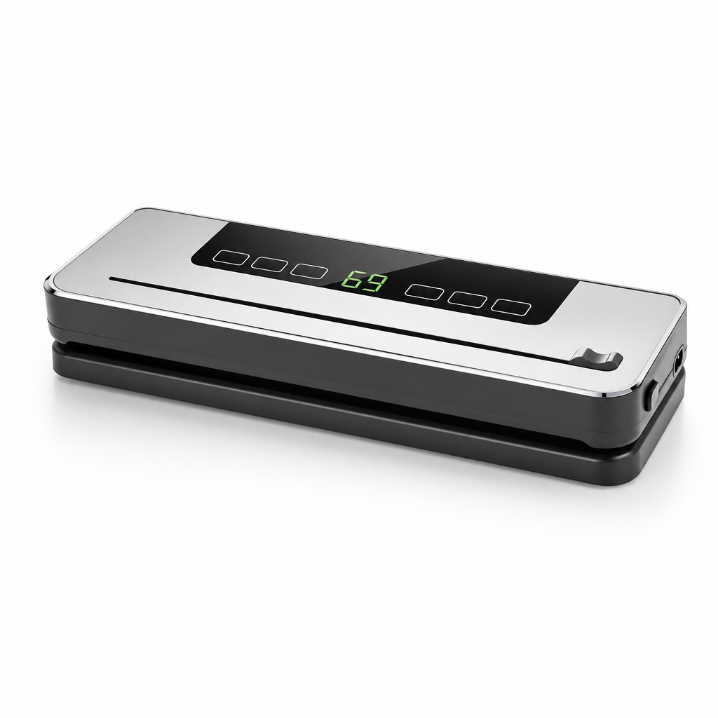 Vacumeermachine in grijs en zilver met LED-display