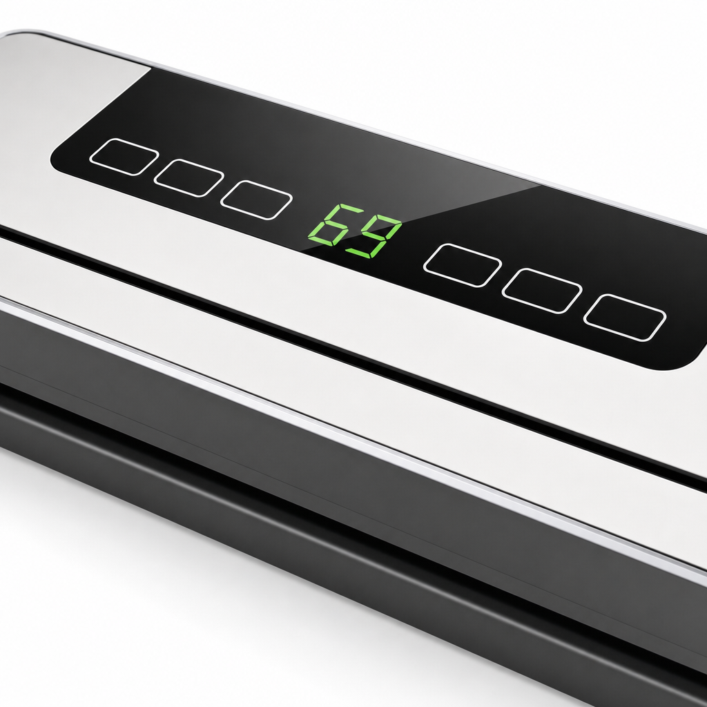 Close-up van het bedieningspaneel met LED-display van de vacumeermachine