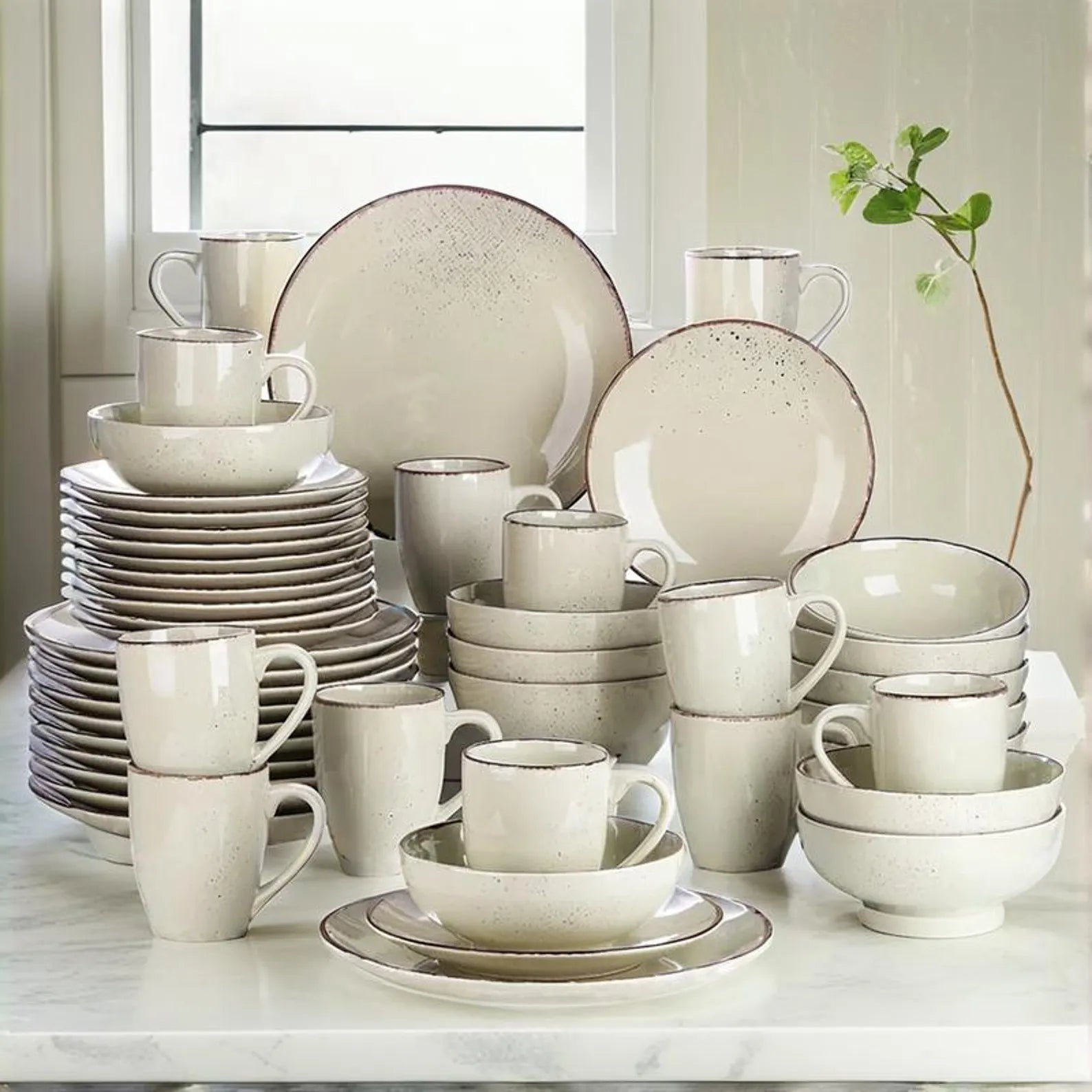 Vaatwerkset Beige Keramiek 48-delig - Diner- en Dessertborden, Kommen, Mok